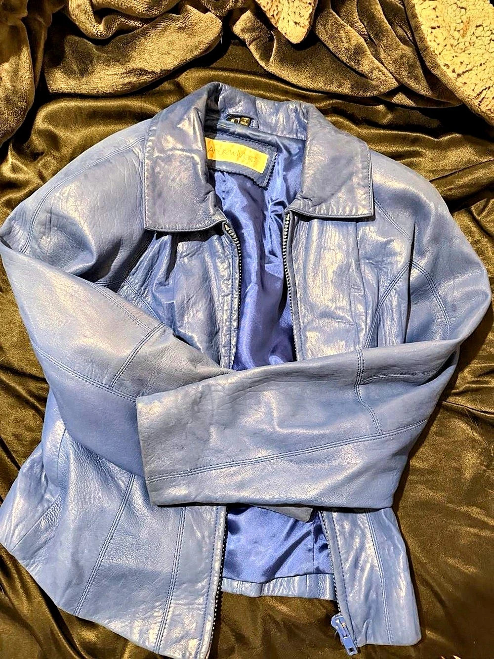 Andrew Marc Blue Leather Jacket Like New
